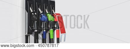 Long Banner, A Gas Station With Black, Blue, Green And Red Gas And Diesel Hose Guns.