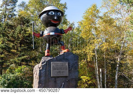 Silver Bay, Minnesota - October 4, 2021: Rocky Taconite Mascot Landmark Honors The Area Mining Histo