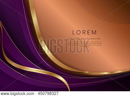 3d Modern Luxury Template Design Violet And Gold Curved Shape And Golden Curved Line On Brown Backgr