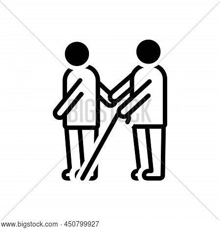 Black Solid Icon For Blind Sightless Disabled Person Walk Stick Pedestrian Viewless