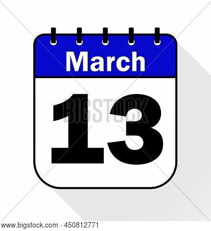 March Day 13 Blue - Calendar Icon - Vector Illustration