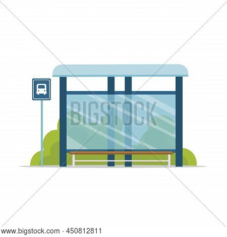 Bus Station Isolated On White Background. Public Bus Stop. City And International Travel Transport. 