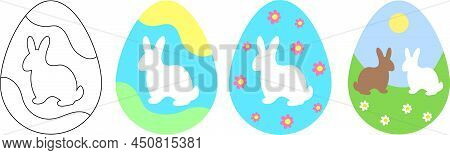 Painted Colorful Vector Easter Eggs Linear Set