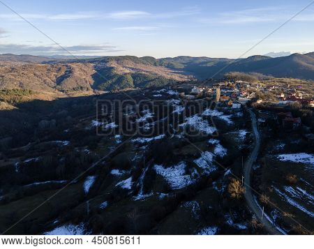 Aerial View Of Village Of Dolen With Authentic Nineteenth Century Houses, Blagoevgrad Region, Bulgar
