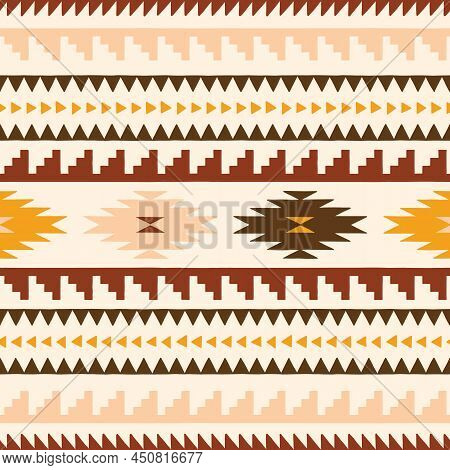 Hand Drawn Earthy Tones Tribal Vector Seamless Pattern. Navajo Graphic Print. Aztec Geometric Backgr