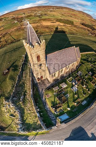 Aerial View Of The Church Of Ireland In Glencolumbkille - Republic Of Ireland