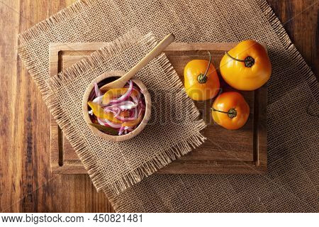 Cebolla Roja Picada. Chopped Purple Onion With Manzano Chili And Spices, A Very Popular Preparation 
