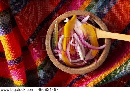 Cebolla Roja Picada. Chopped Purple Onion With Manzano Chili And Spices, A Very Popular Preparation 