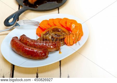 Beef Sausages Cooked On Iron Skillet