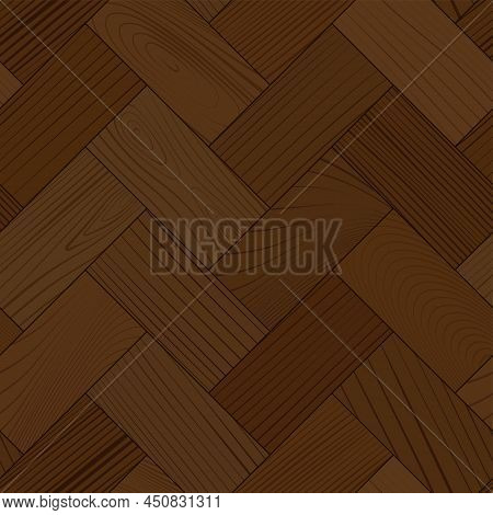 Wooden Parquet, Seamless Herringbone Pattern. Hardwood Brown Zigzag Laminate Floor. Wood Grain Textu
