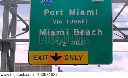 Street Sign To Miami Beach - Miami, Usa - February 14, 2022