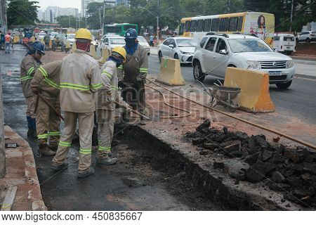 Salvador, Bahia, Brazil - January 28, 2022: View Of The Brt System Implementation Works In The Itaig