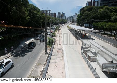 Salvador, Bahia, Brazil - January 28, 2022: View Of The Brt System Implementation Works In The Itaig
