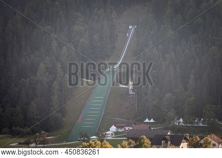 Ljubno, Slovenia - September 14, 2021: Selective Blur On A Ski Jumping Hill In Ljubno Ob Savinji, Se