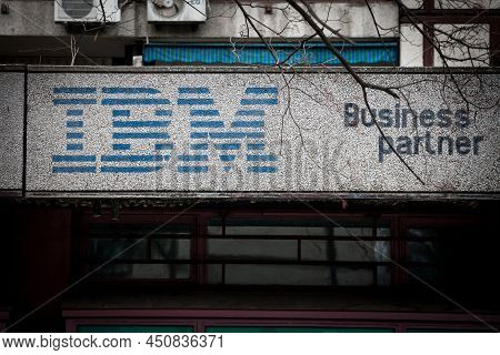Belgrade, Serbia - March 20, 2021: Selective Blur On An Old Ibm Logo Taken On A Bankrupt Closed Ibm 