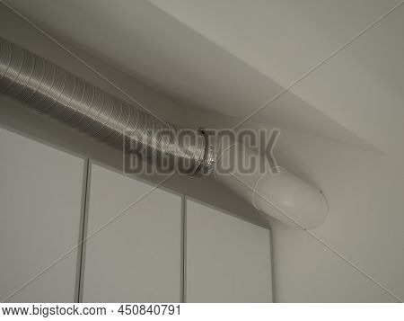 Aluminum Kitchen Ventilation Pipe Under The Ceiling For Cooker Hood With Variable Length. Home Renov