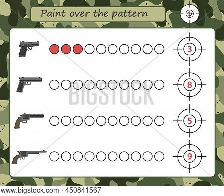Educational Military Game For Kids. Counting Training. Hit The Target And Paint Over The Pattern. Ac
