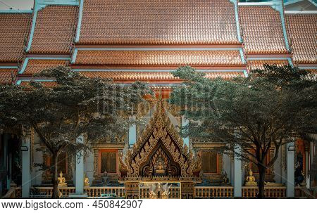 Beautiful Of Buddhist Church At The Wat Khlong Phum Temple. Selective Focus.