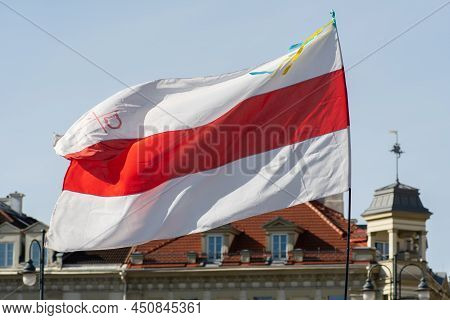 Vilnius  Lithuania - March 11 2022: Flag Of The Belarusian Democratic Republic, Popular Front Flag, 