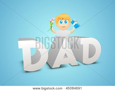 Heureuse fête des pères concept, avec un texte 3D papa et un petit garçon.