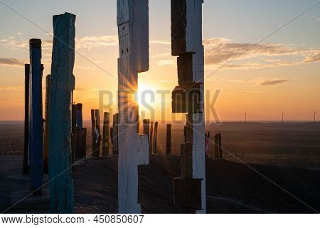 Bottrop, Germany - April 27, 2021: Haniel Tip, Landmark Of Ruhr Metropolis Against Sky On April 27, 