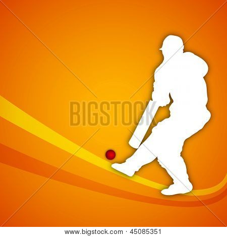 Illustration d'un batteur de cricket dans le jeu d'action sur fond de vague.