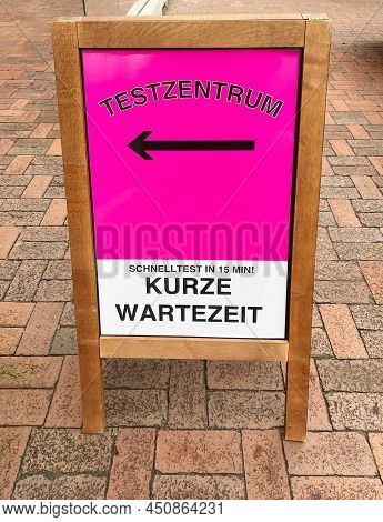 German Language Sign Outside Corona Covid Test Centre