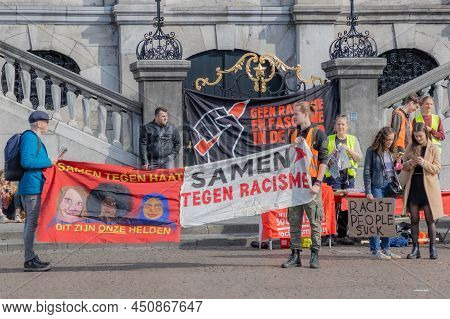 Maastricht, South Limburg, Netherlands. March 13, 2022. Protest: No Racism, No Fascism In The Counci