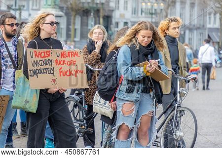 Maastricht, South Limburg, Netherlands. March 13, 2022. Protest: No Racism, No Fascism In The Counci