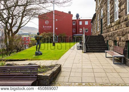 Thorshavn, Faroe Islands - 03 May 2018: Monument - Tradarmadurin, Crofter, Hans Pauli Olsen In Front