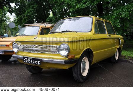 Moscow, Russia - May 20, 2018: The Soviet Car Zaz Zaporozhets Is A Subcompact Compact Car Of A Small