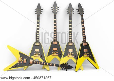 Set Of Electric Acoustic Guitar Isolated On White Background.