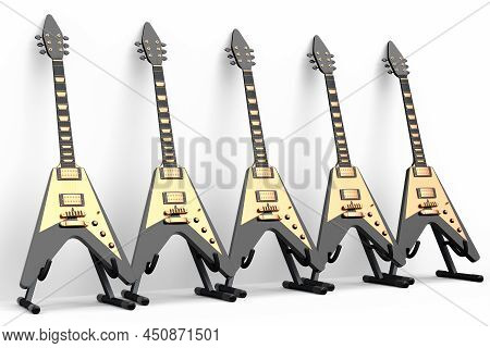 Set Of Electric Acoustic Guitar Isolated On White Background.