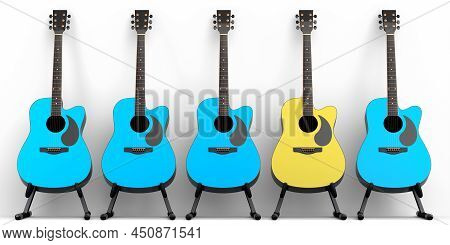 Set Of Acoustic Guitar Isolated On White Background.