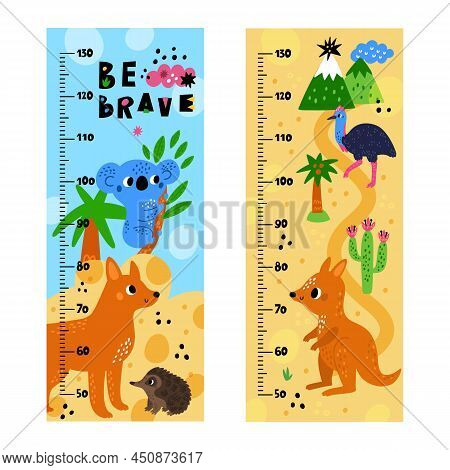 Kids Growth Rulers With Australian Animals. Kindergarten Decor. Baby Measuring Wall Meters With Funn