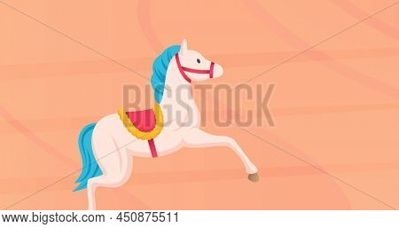 Image of toy horse rocking over orange background. preakness stakes and horse racing concept digitally generated image.
