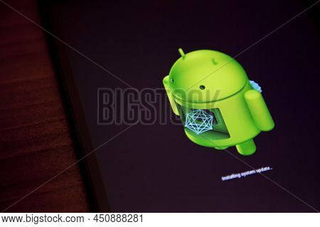 Android Os Installing System Update On A Smartphone Mobile Device, July 21, 2017.