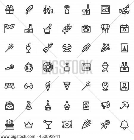 Birthday Party Line Icons Set. Linear Style Symbols Collection, Outline Signs Pack. Party Related Ve