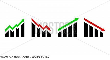 Profit Growing Green And Red Arrow Vector Icons Set. Growing Graph And Falling