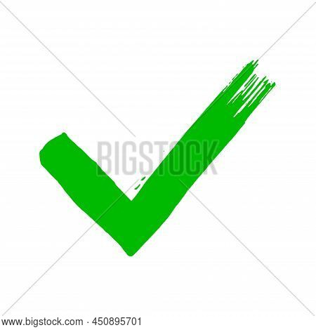 Tick V Dirty Grunge Hand Drawn With Brush Strokes Vector Illustration Isolated On White Background. 