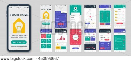 Set Of Ui, Ux, Gui Screens Smart Home App Flat Design Template For Mobile Apps, Responsive Website W