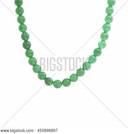 Isolated Green Emerald Bead Necklace. Energy Stone, Lithotherapy.