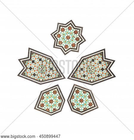 Khatam Pieces, Traditional Iranian Mosaic Technique. Isfahan, Iran. Abstract Background.