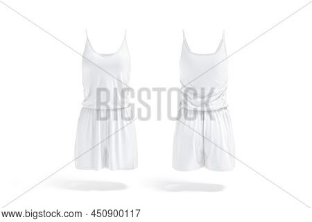 Blank White Women Romper Mockup, Front And Black View, 3d Rendering. Empty Fabric Boohoo One Piece O