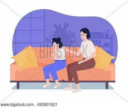 Depressed Teenager 2d Vector Isolated Illustration. Panic Attack Flat Characters On Cartoon Backgrou