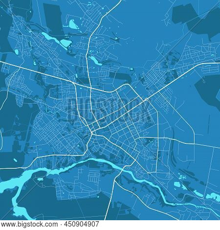 Detailed Vector Map Poster Of Zhytomyr City Administrative Area. Blue Skyline Panorama. Decorative G