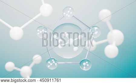 3d Render Of Simple Chemical Bond In Side Cell Or Molecules. The Associated Of Atoms, Ions, Bond And