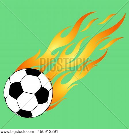 Vector -flaming Soccerball Over A Green Background
