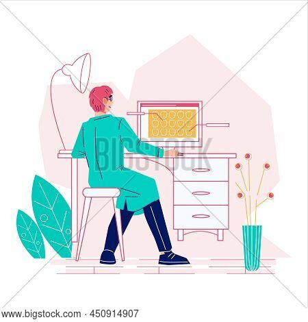 Doctor Using Computer Ultrasound And Mri Technologyc, Flat Vector Isolated.