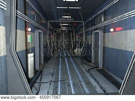 3d Rendering Of A Futuristic Sceince Fiction Corridor